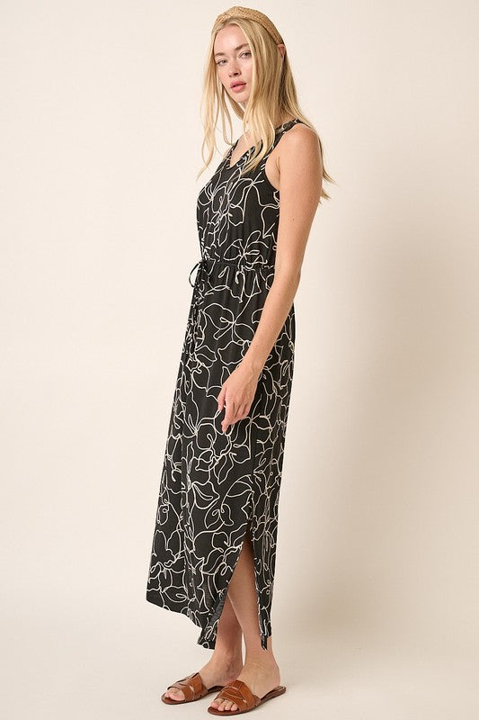 New Side Slit Flower Print V-Neck Sleeveless Dress For Women – Elegant and Feminine Sleeveless Dress with Flattering V-Neck and Side Slits Stevvex