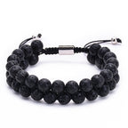 Natural Tiger Eye Stone Lava Lava Stone Double Row Bracelet Pi-Mart