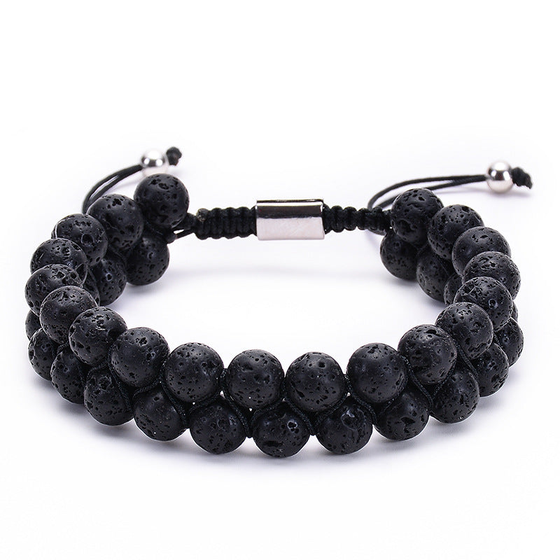 Natural Tiger Eye Stone Lava Lava Stone Double Row Bracelet Pi-Mart