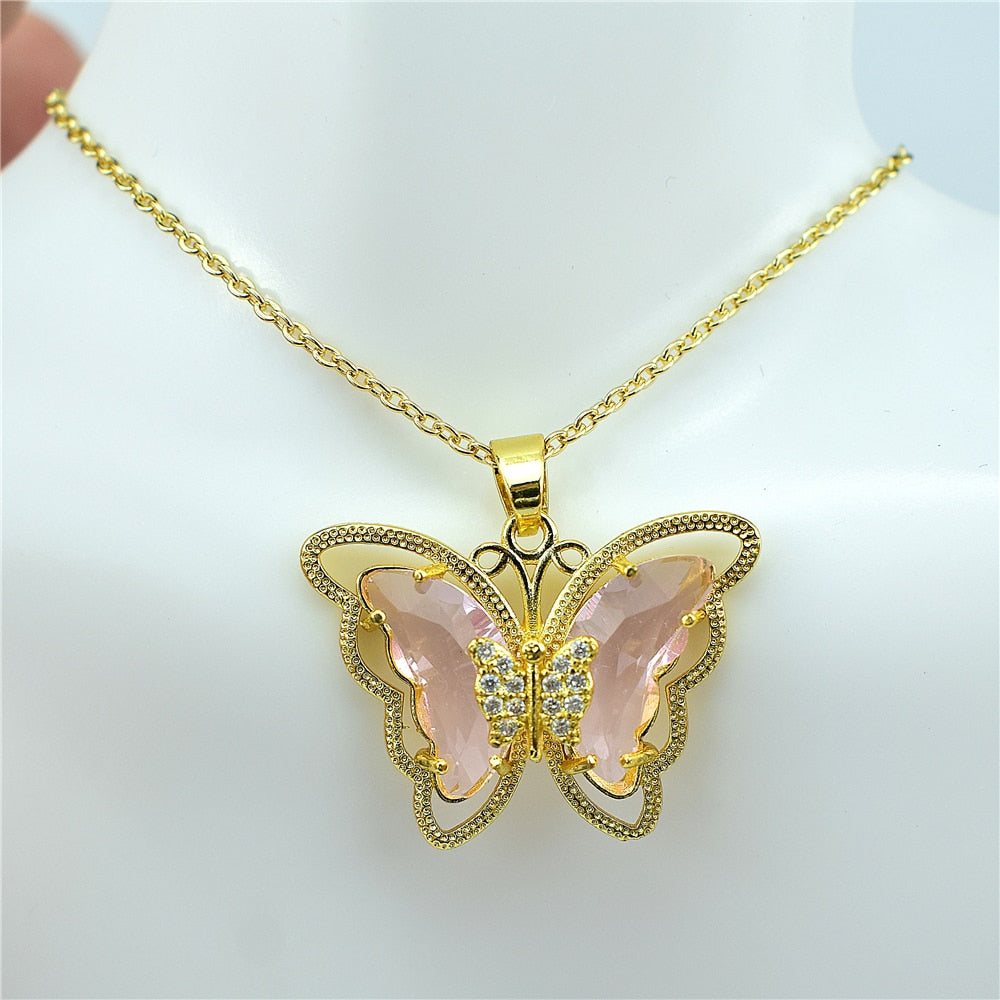 Crystal Glass Butterfly Necklace Pi-Mart