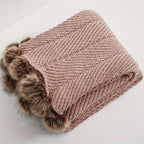 Vintage Chunky Knit Throw Blanket with Pom-pom Embellishment, Space Theme, All Seasons Polyester Cover, Knitted Casual Office Living Room Bedroom Nap Sofa Bed End Blanket 1PC Lootquake LLC
