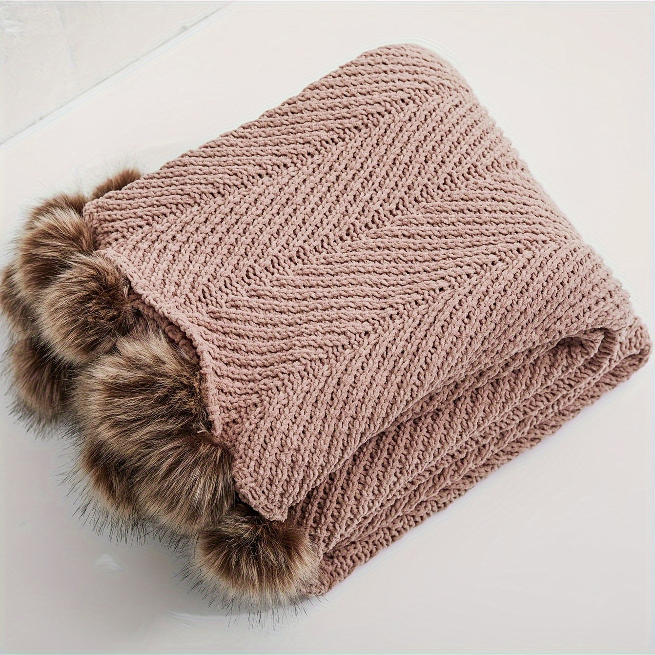 Vintage Chunky Knit Throw Blanket with Pom-pom Embellishment, Space Theme, All Seasons Polyester Cover, Knitted Casual Office Living Room Bedroom Nap Sofa Bed End Blanket 1PC Lootquake LLC