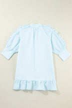 Blue Lightweight Ruffled Striped Mini Dress Chic Playful Dress for Women Charming Design Dress