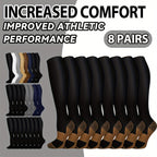 8 Pairs Copper-infused Unisex Compression Socks - Enhanced Circulation Support (10-20 MMHG) - Comfortable Knee High for Nurses, Pregnancy, Running, Hiking, Cycling Lootquake LLC
