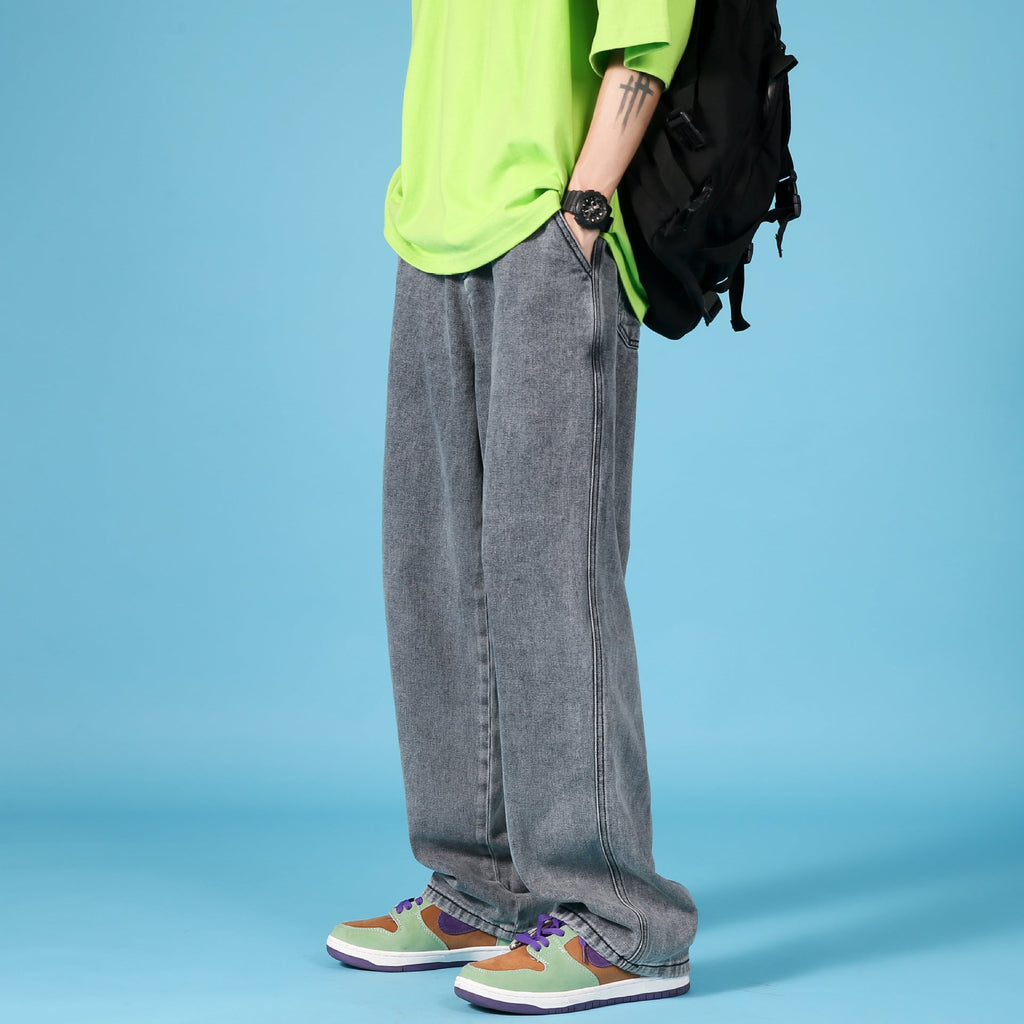 Straight Loose Jeans Men Casual Trousers Hip Hop Cargo Denim Pants With Zipper Pi-Mart