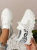 Cutout Leopard Lace Up Mesh Athletic