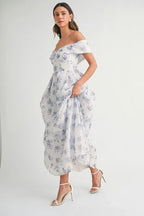 Floral Printed Off Shoulder Maxi Dress – Chic Off Shoulder Maxi Dress, Vibrant Floral Print, Beach Vacation Dress, Casual Summer Maxi Dress
