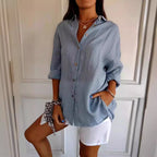 Lapel Long Sleeve Shirt Women's Single-breasted Pleated Shirt Pi-Mart