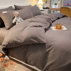 Pure Color Washed Cotton Four-piece Set Of Plaid Striped Sheets Quilt Cover Bedding Pi-Mart