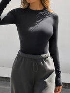 Long Sleeve Crop T-Shirt with Ribbed Texture