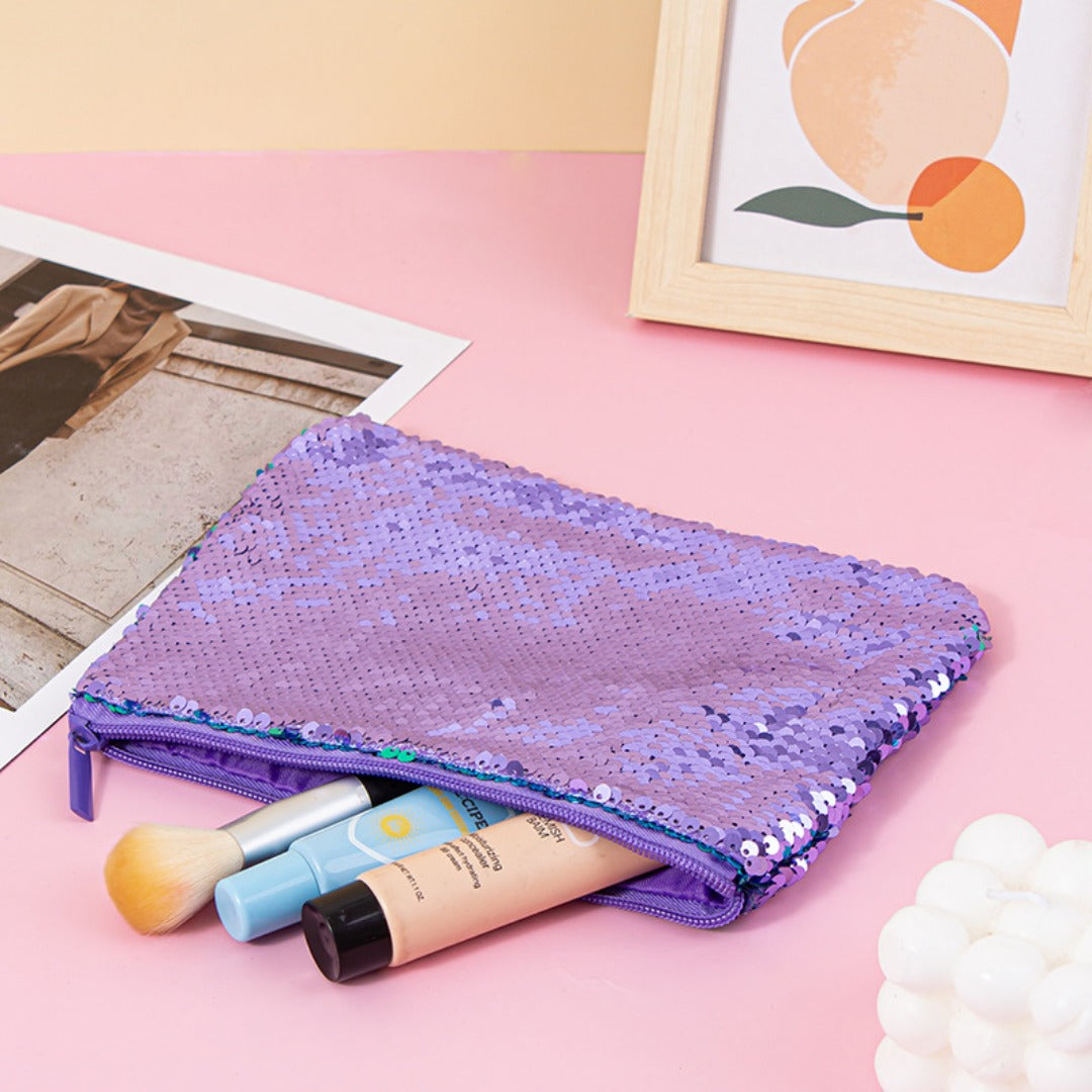 Mermaid sequined pencil case, two-color stationery storage bag, portable cosmetics change purse, small purse - SJB-DIAMOND ELITES