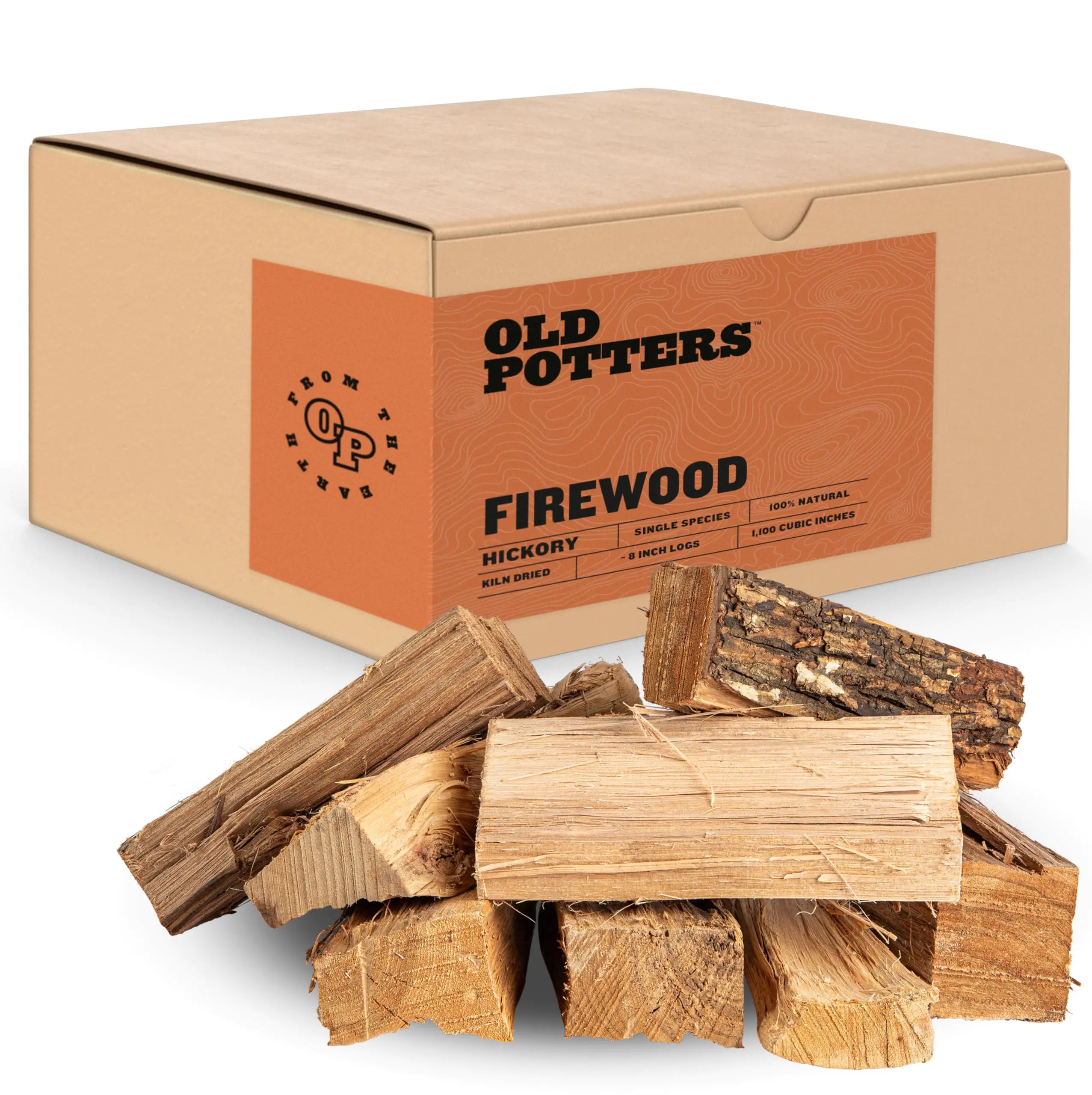 Old Potters Kiln Dried Firewood - Hickory 1100 Cu. in 16-18 Logs ~ 8" x 2.5" Logs. Cooking Wood for Grilling Smoking and Firepits Hickory.