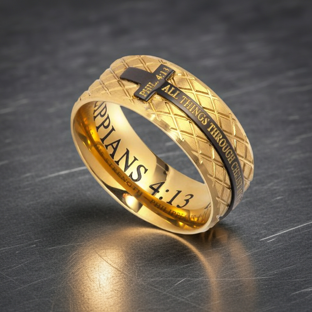 Gold Diamond Back Cross Ring KingdomWear