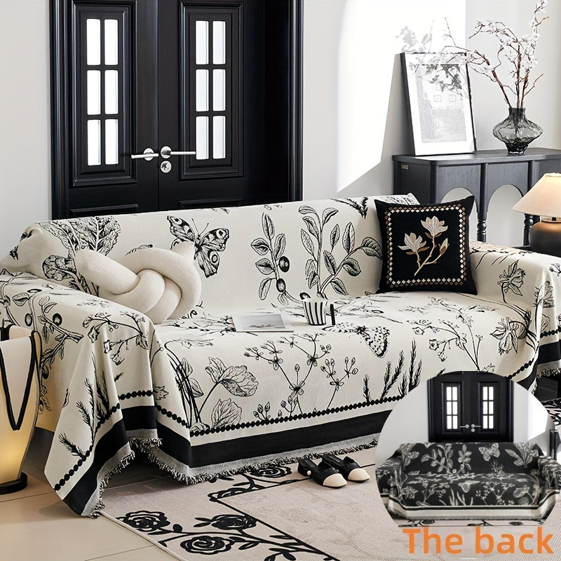 1pc Soft & Cozy Chenille Reversible Sofa Cover Blanket - Double-Sided Retro Design, Sofa Protective Cover, Soft Couch Throw, Slipcover for Bedroom, Office, Living Room, Home Decor - Easy Care, Stain Resistant, Machine Washabl