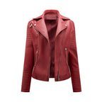 Short Leather Jacket Women's Lapel Motorcycle Oblique Zipper Jacket Pi-Mart