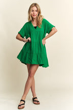 Tiered Notched Short Sleeve Dress For Women – Versatile, Chic, Elegant, Fluttering, Comfortable, Fashionable Dress for Any Occasion Stevvex