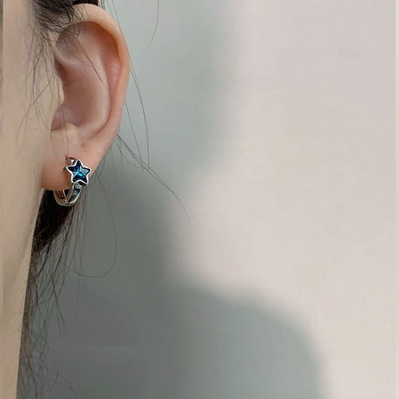 Blue Star Hoop Earrings Pi-Mart