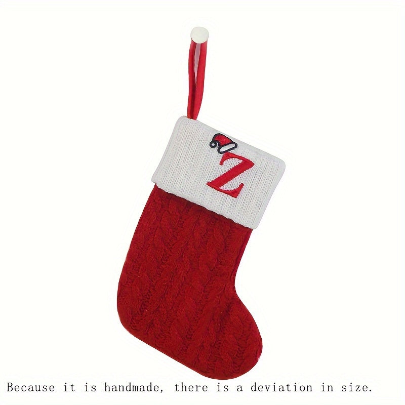 1pc Knitted Christmas Socks Stocking Gift Bag - Embroidered Alphabet, Candy Design, Scene Decor, Room Decor, Home Decor, Holiday Party Decor, Festive Gift Idea for Family and Friends Lootquake LLC