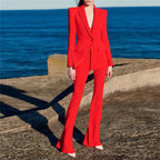 HIGH QUALITY New Fashion 2024 Designer Blazer Suit Set Women's Single Button Red Blazer Flare Pants Suit Purplish Diva