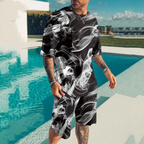 Sporty Digital Print Men's T-Shirt Set