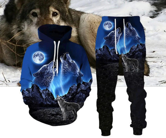 Digital Wolf Pattern Hoodie Sweater Pants Suit For Men And Women Lootquake LLC