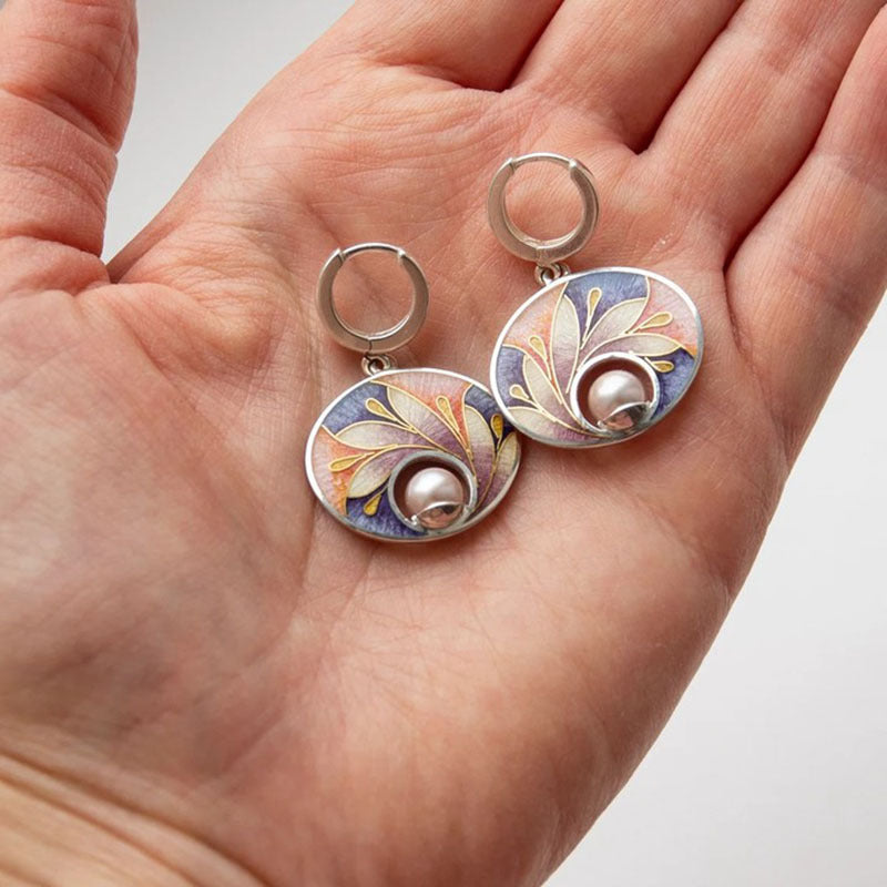 Fashion Exquisite Flower Enamel Pearl Earrings Pi-Mart