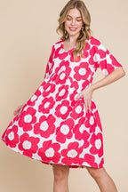 Summer Trendy Women Flower Print Ruched Dress - Trendy and Comfortable Dress for Effortless Style