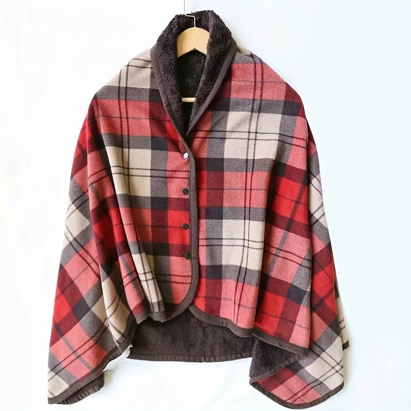 1pc Cozy Polar Fleece Shawl Blanket - Soft Double Layer Thick Plaid Pattern, Warm Autumn and Winter Wearable Throw Blanket for Office, Home, and Outdoor - Perfect for Chilly Days and Gift Giving