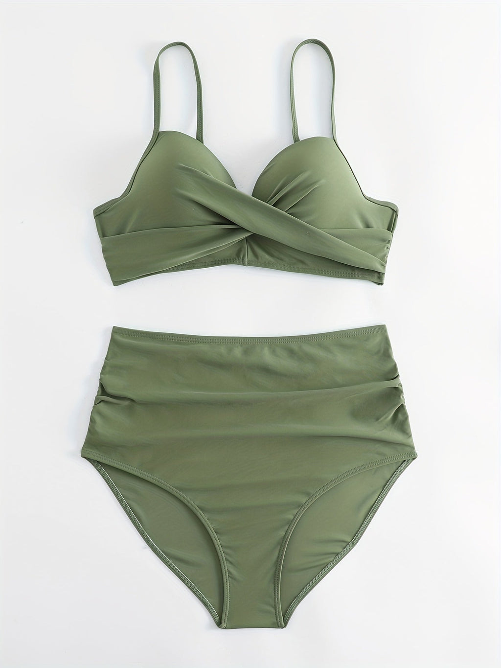 Tropical Vibe High Waist Bikini Set – Flirty V-Neck Swimsuit with Layered Colorblock High Cut Bottom Crisscross Strap Detail & Ultra-Stretch Comfort – Women's Two Piece Swimwear for Summer Beach Pool & Vacation Fun Stevvex