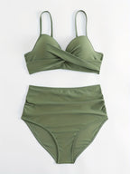Tropical Vibe High Waist Bikini Set – Flirty V-Neck Swimsuit with Layered Colorblock High Cut Bottom Crisscross Strap Detail & Ultra-Stretch Comfort – Women's Two Piece Swimwear for Summer Beach Pool & Vacation Fun Stevvex