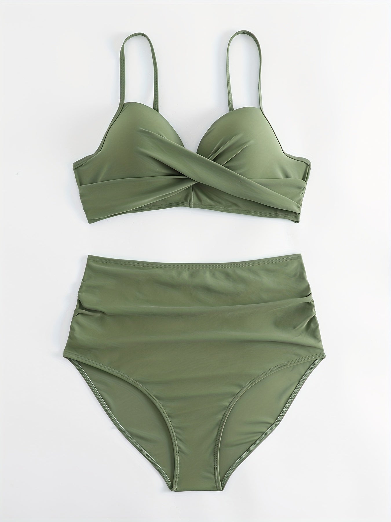 Tropical Vibe High Waist Bikini Set – Flirty V-Neck Swimsuit with Layered Colorblock High Cut Bottom Crisscross Strap Detail & Ultra-Stretch Comfort – Women's Two Piece Swimwear for Summer Beach Pool & Vacation Fun Stevvex