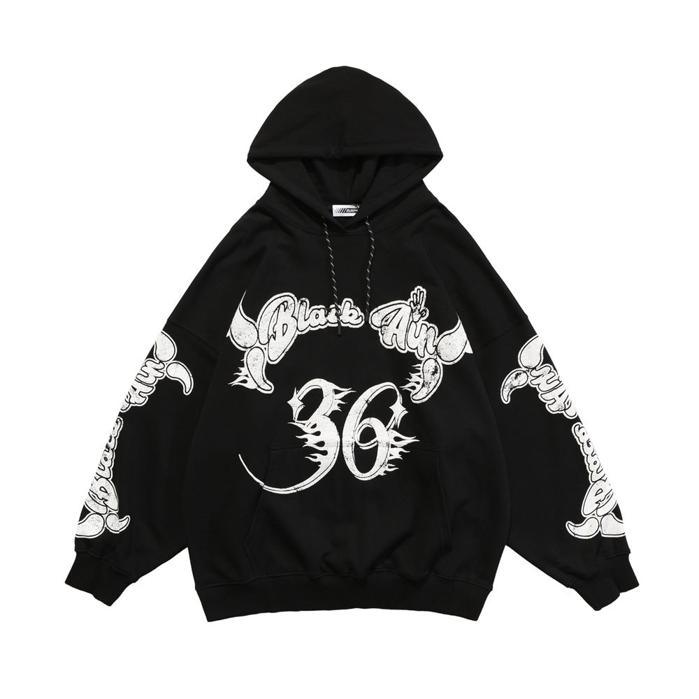 Letter Print Hooded Sweatshirt Men's Loose Long Sleeve Top Pi-Mart