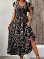 Fashion Floral Long Sleeve Waist Swing Dress Lootquake LLC