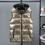 Shiny Down Cotton Vest With Hood Pi-Mart