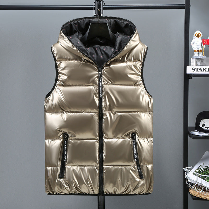 Shiny Down Cotton Vest With Hood Pi-Mart