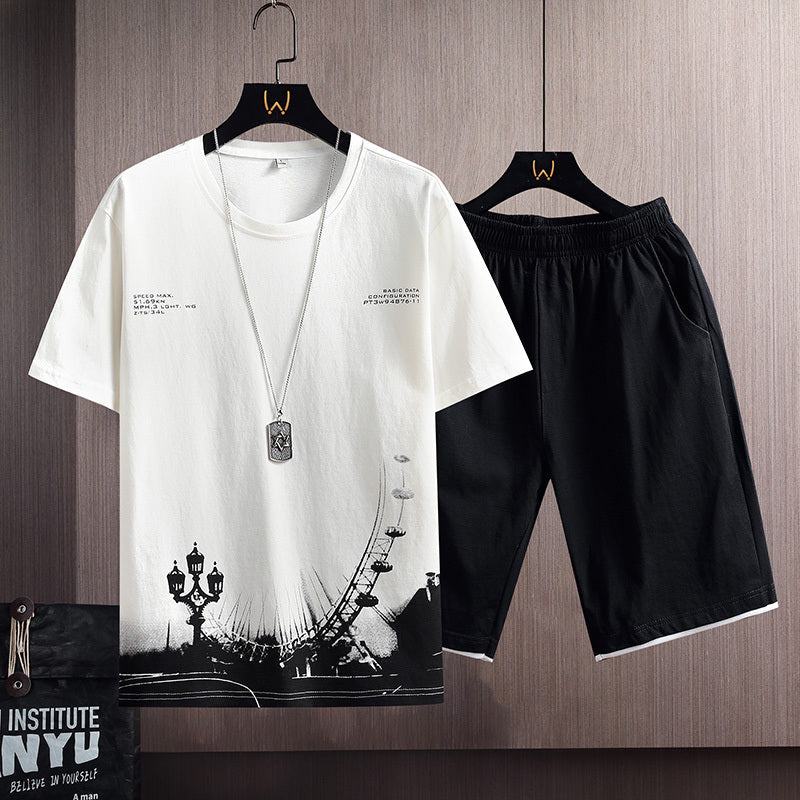 New Cotton Men's Casual Sports Loose Shorts Round Neck T-shirt Suit Lootquake LLC