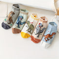 5 Pairs Of Boy's Trendy Dinosaur Pattern No Show Socks, Comfy Breathable Casual Soft Socks For Kid's Outdoor Activities Lootquake LLC