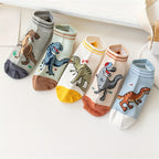 5 Pairs Of Boy's Trendy Dinosaur Pattern No Show Socks, Comfy Breathable Casual Soft Socks For Kid's Outdoor Activities Lootquake LLC