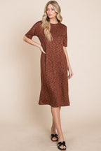 Round Neck Side Slit Midi Dress For Women – Chic Midi Dress, Stylish Round Neck Dress, Side Slit Dress, Versatile Midi Dress, Alluring Side Slit Dress, Elegant Dress for Any Occasion, Timeless Wardrobe Staple