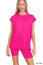 Zenana Brushed Dty Microfiber Top & Biker Shorts THRIXINE