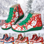 Ankle Boots Women Santa Claus Snowflake Print Flats Shoes Casual Slip-on Side Zipper Design Short Boot Pi-Mart