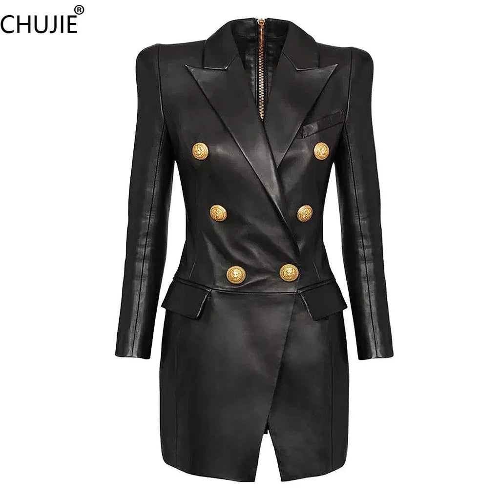 Women's PU Leather Blazer Dress 2025 - Slim Fit Office Suit, Minimalist Chic Work Attire Purplish Diva