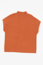 Gold Flame Patch Pocket Ribbed Knit Short Sleeve Sweater