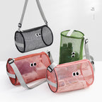Big eye mesh cylinder bag, breathable leisure travel crossbody bag mesh, portable crossbody beach bag, swimming wash storage bag - SJB-DIAMOND ELITES