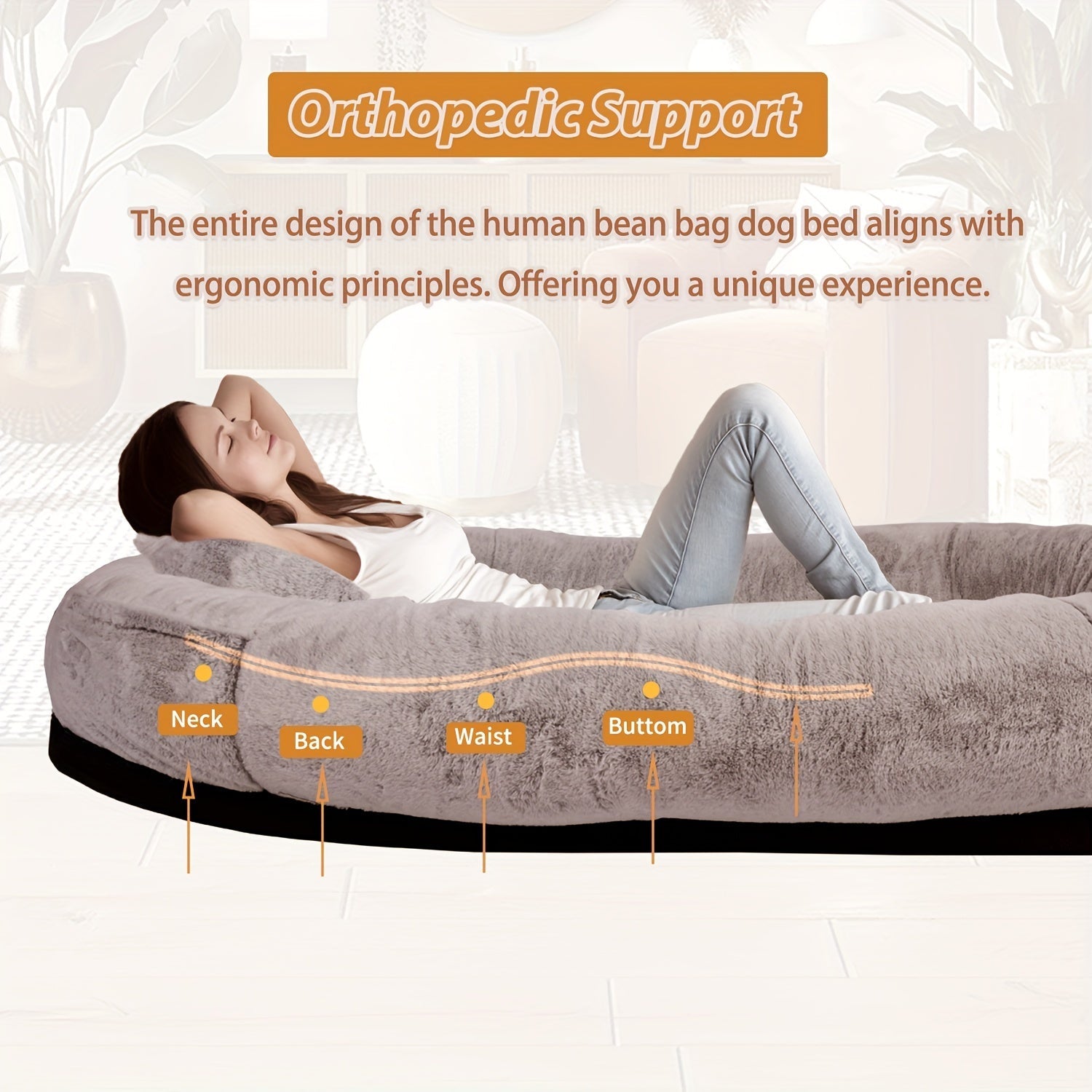 [Cozy Dog Bed] Orthopedic Faux Fur Dog Bed | Cozy Human-Sized Dog Bed For All Breeds - 71"x45"x14" With Blanket And Pillow, Washable, Includes Plush Pillow & Blanket Lootquake LLC