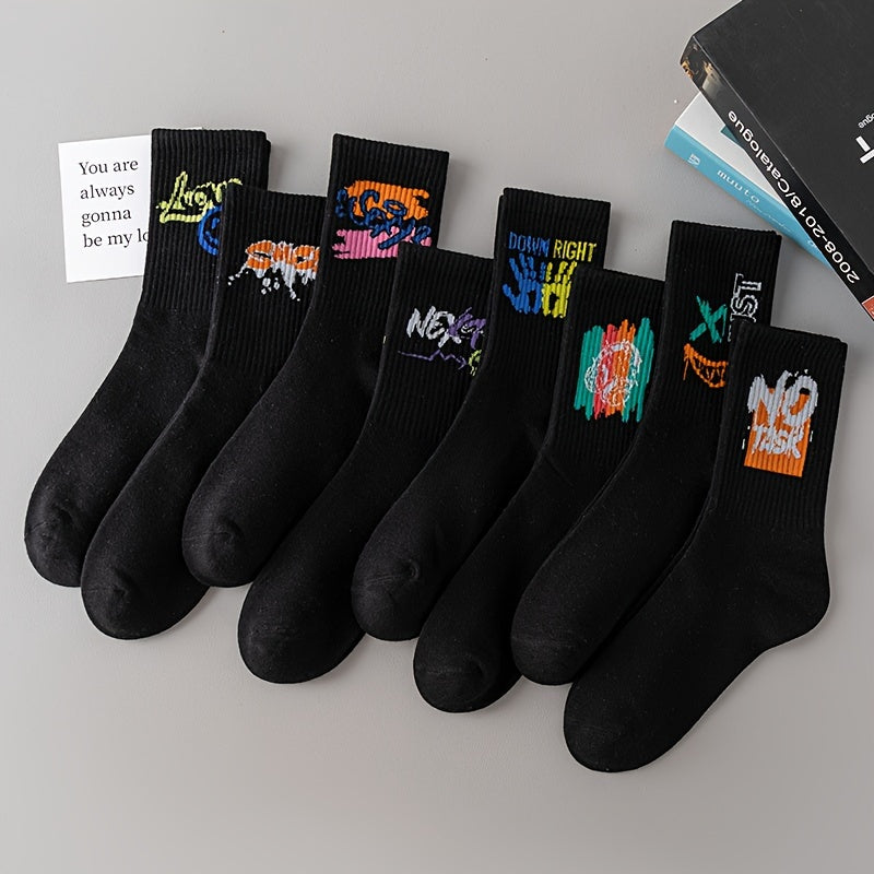 3/6/8/10/12 Pairs Of Medium Length Socks With Graffiti And Spray Painting For Personalized Fashion, Comfort, And Durability Lootquake LLC