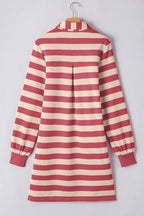 Classic Contrast Black Striped Collar Long Sleeve Mini Dress Stylish & Trendy Casual Dress for Women Stevvex