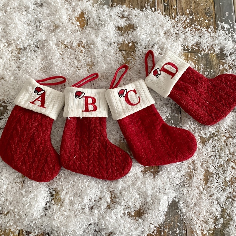 1pc Knitted Christmas Socks Stocking Gift Bag - Embroidered Alphabet, Candy Design, Scene Decor, Room Decor, Home Decor, Holiday Party Decor, Festive Gift Idea for Family and Friends Lootquake LLC