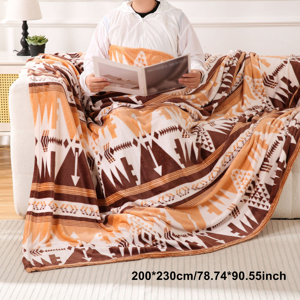 1pc Southwest Native American Flannel Polyester Throw Double-side Printed Blanket, Aztec Geometry Pattern Travel Couch Bed Blanket Plush Soft Lightweight Blanket For All Season Lootquake LLC