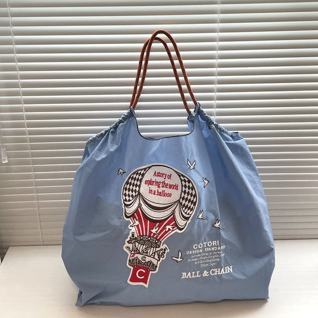 Simple hot air balloon pattern tote bag, embroidered eco-friendly cloth bag for women, nylon portable shoulder bag - SJB-DIAMOND ELITES